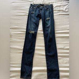 AG Adriano Goldschmied Dark Blue Distressed Skinny Jeans